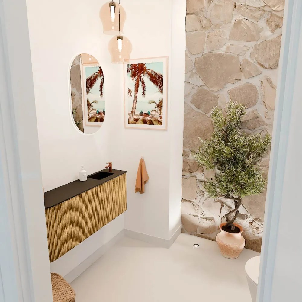 Mondiaz Joya 100cm toiletmeubel ronding links oak met wastafel faye rechts 1 kraangat urban