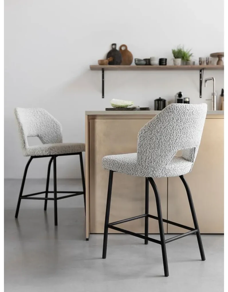 Must Living Bloom Moderne Barkruk Boucle Grijs