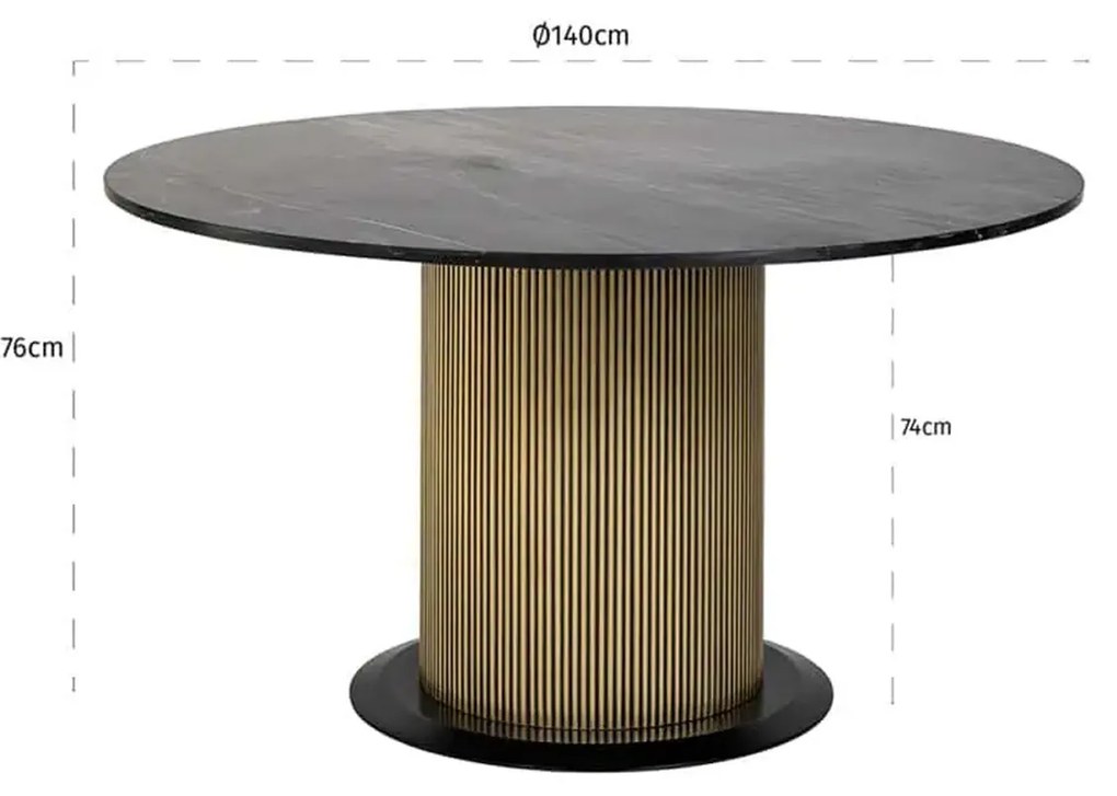 Richmond Interiors Ironville Ronde Eettafel Goud Met Marmer - 140 X 140cm.