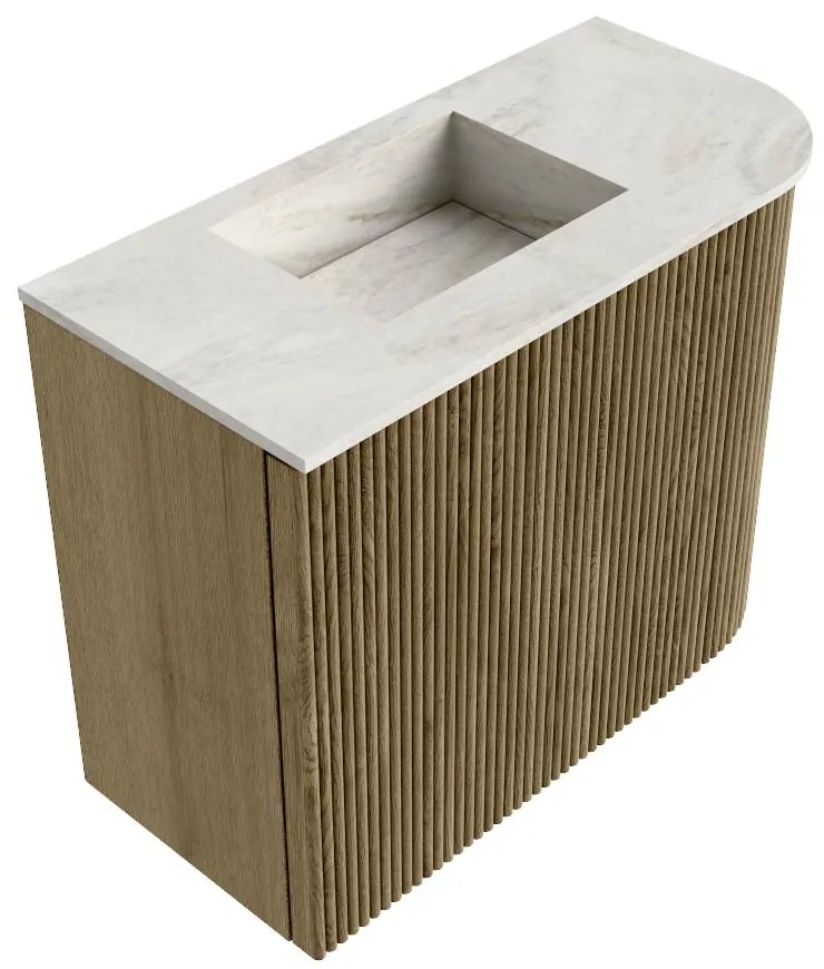 Mondiaz Joya DLux 50cm toiletmeubel ronding rechts dusk met wastafel faye links zonder kraangat ostra