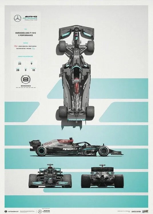 Kunstdruk Mercedes-AMG Petronas F1 Team - W12 - Blueprint - 2021