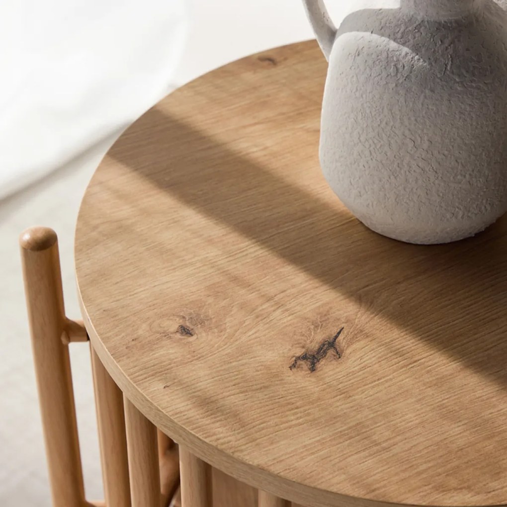 Ronde Bijzettafel Met Ribbelstructuur - 45 X 45cm.