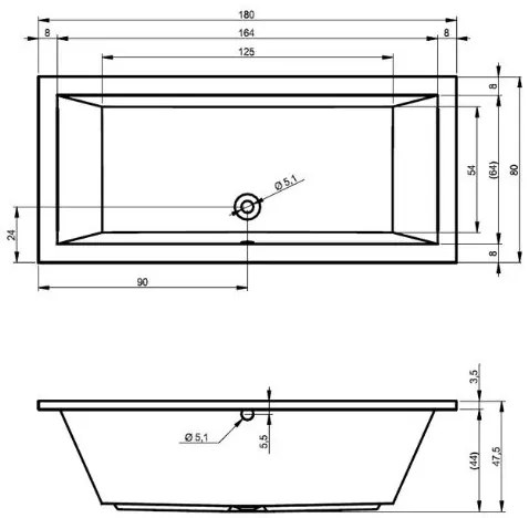 Riho Lusso bubbelbad 180x80cm wit glans pneumatisch met 6 + 4 + 2 hydrojets