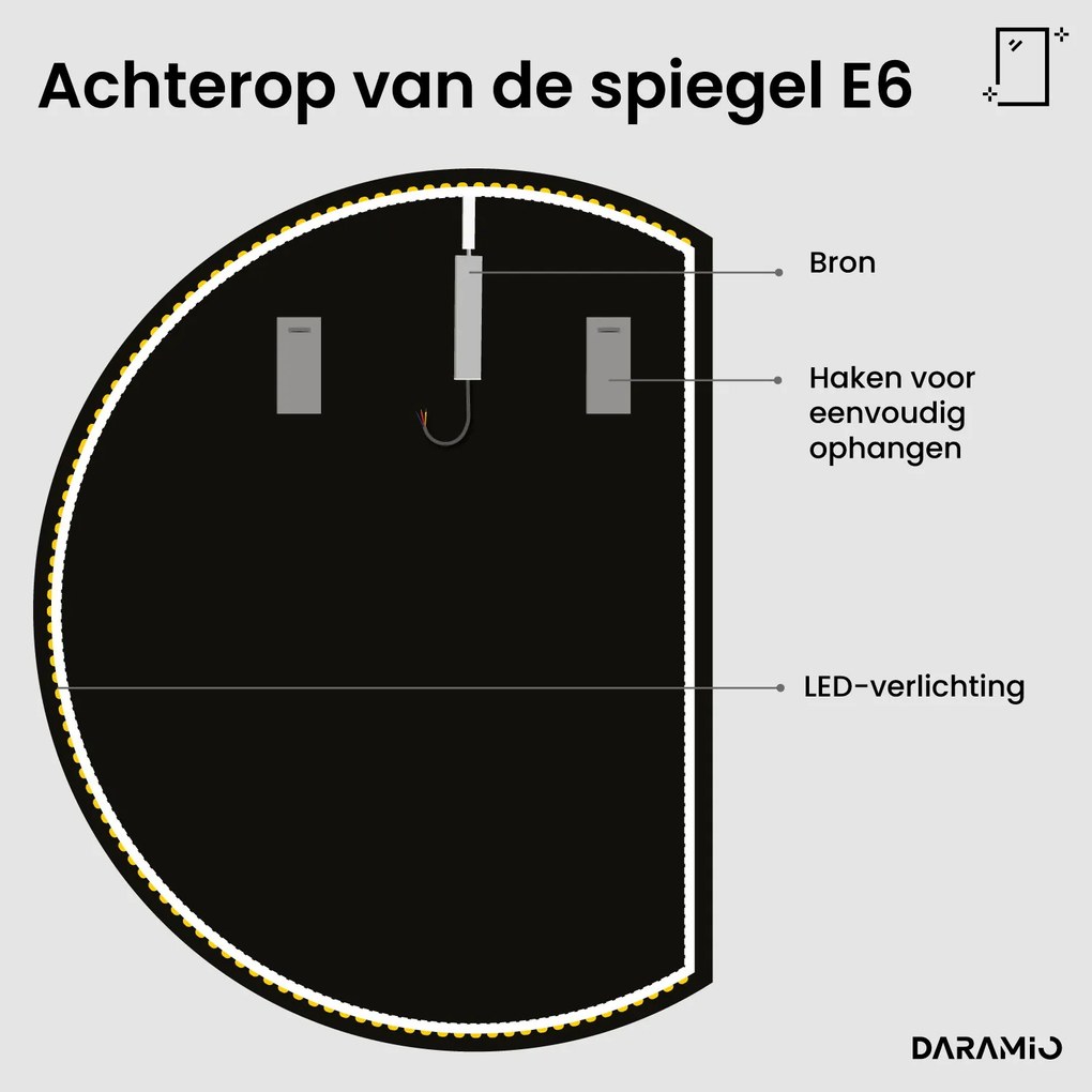 Halfronde spiegel met verlichting E6