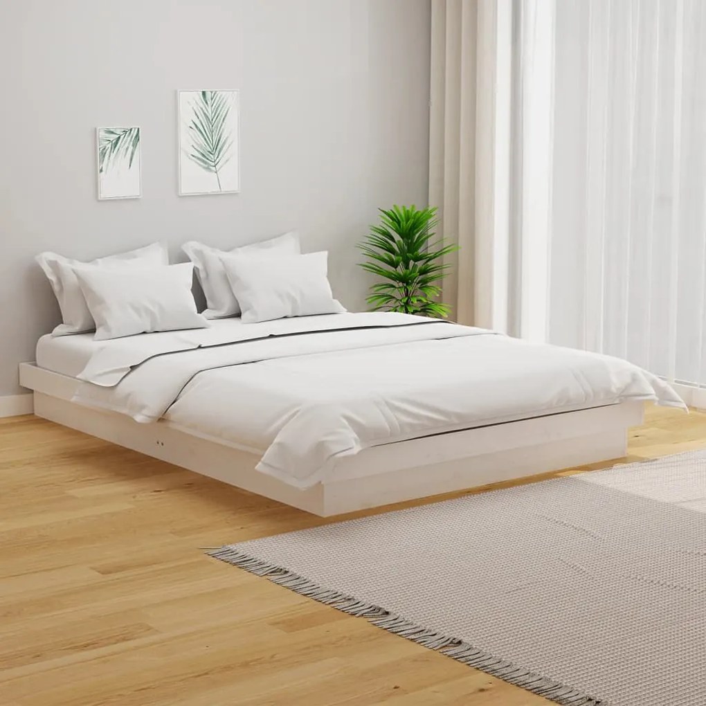 vidaXL Bedframe massief hout wit 120x190 cm 4FT Small Double