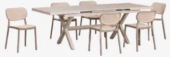 Uitschuifbare Rechthoekige Tafel 180-240x90 Cm Van Aluminium Karena En 6 Stapelbare Eetkamerstoelen Van Polypropyleen Omara Moka Bruin - Sklum