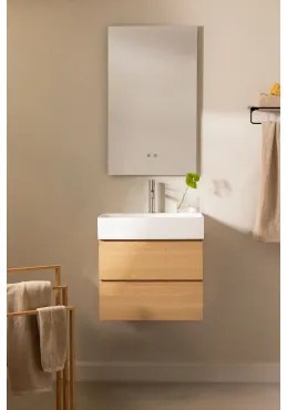 Ona Zwevend Badkamermeubelset Van Hout En Essenfineer Met Geïntegreerde Wastafel Natuurlijk Hout & Rectangular Led And Antifog 55x90 Cm Riben - Sklum