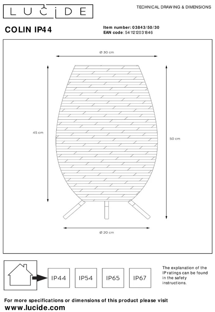 Lucide Colin oplaadbare LED lamp 50cm 3W zwart