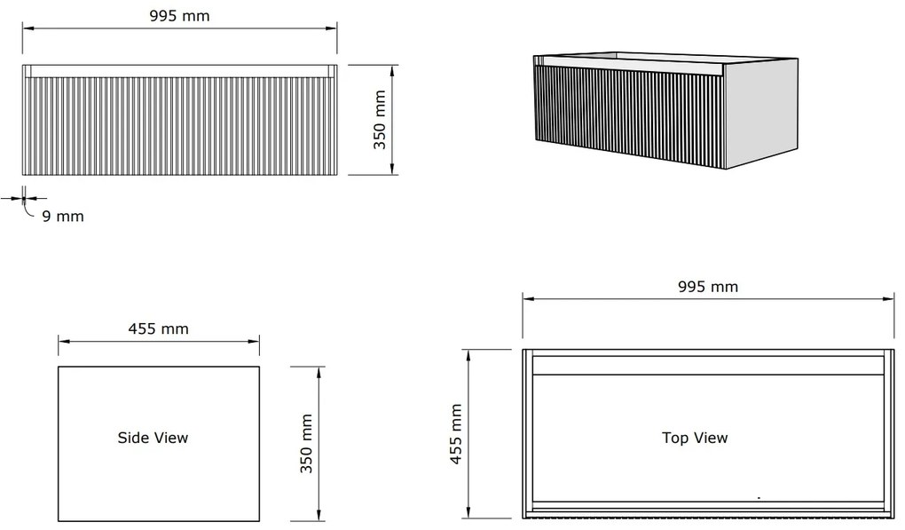 Gliss Design Timotheus badmeubel met ribbelfront 100cm charcoal met zwarte wastafel met 1 kraangat Lako