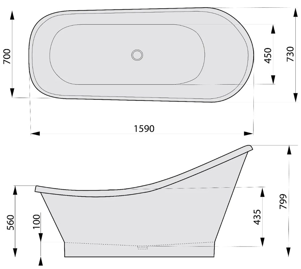 Polysan Luton organisch vrijstaand bad wit 160x75cm
