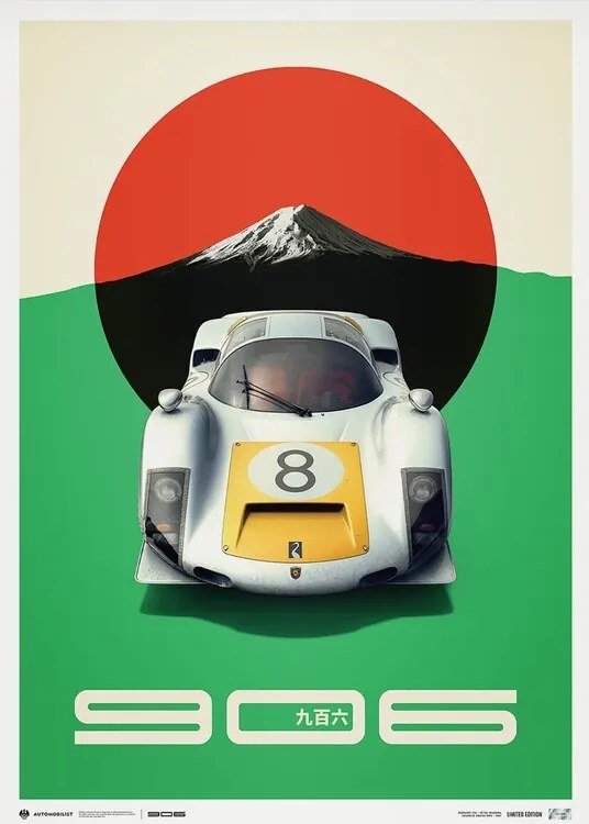 Kunstdruk Porsche 906 - Japanese GP - 1967 - White, Automobilist