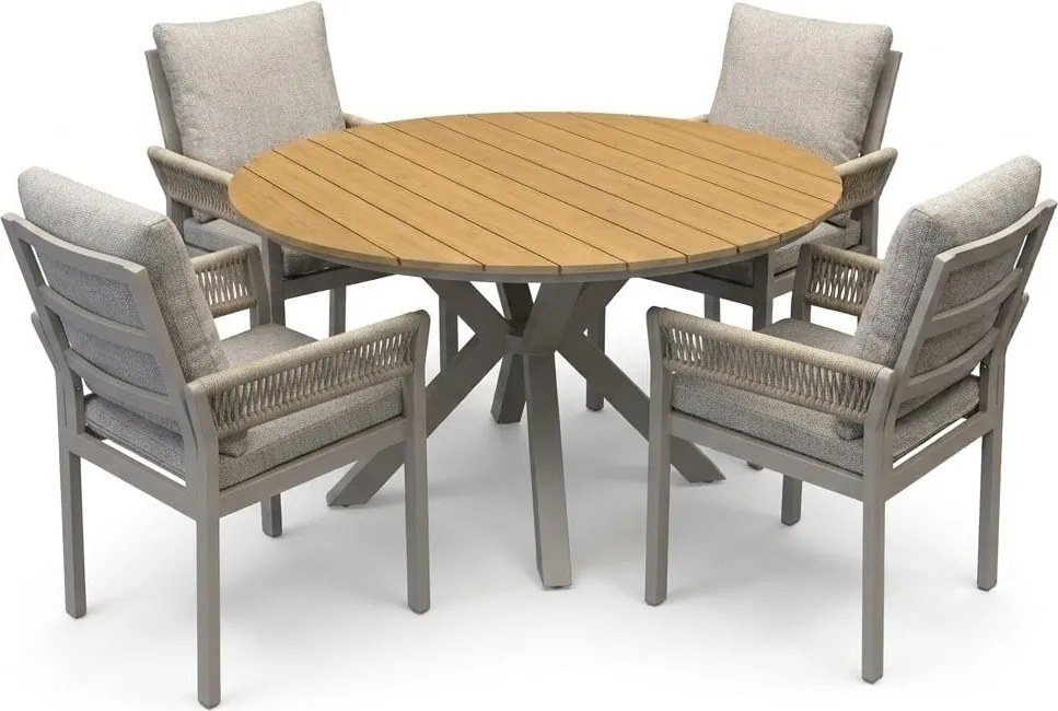 Quincy Saigon dining tuinset 120xH75 cm 5 delig latte polywood
