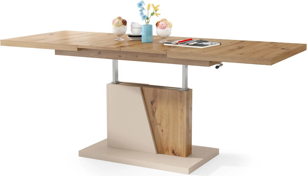 Mazzoni GRAND NOIR artisanaal eiken / beige, salontafel, uitschuifbaar