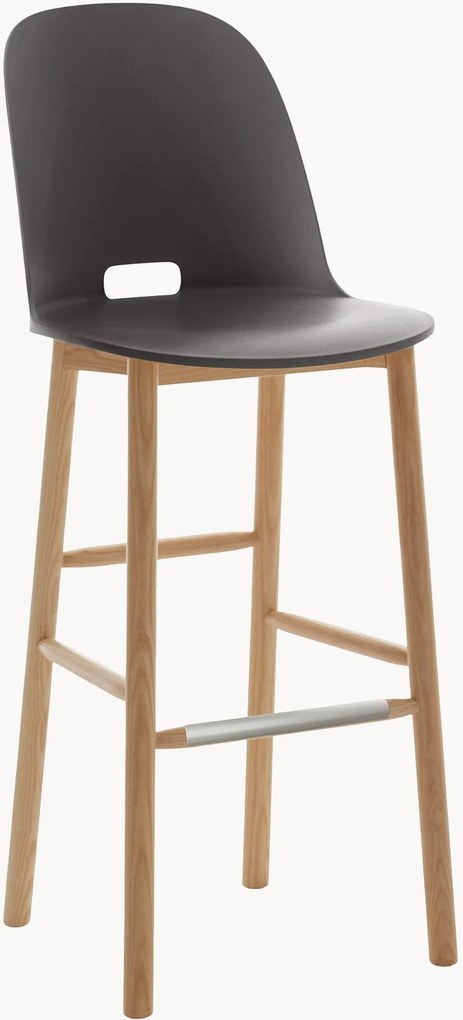 Handgemaakte barkruk Alfi High Back met essenhouten poten