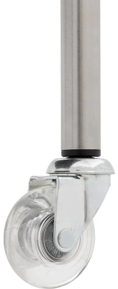 Goossens Eetkamerstoel Funk RVS Poten wit leer leuning en Transparant skater wiel met rvs kapmet wielen, modern design