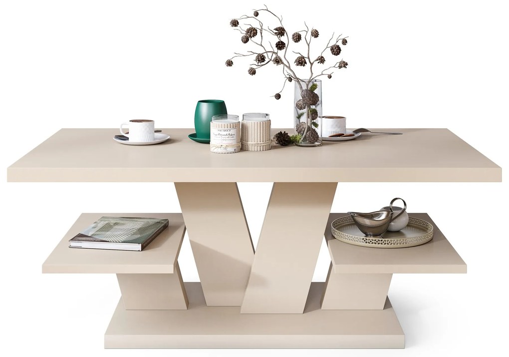 Mazzoni VIVA MAT Beige [Super Mat / Anti-fingerprint] - MODERNE SALONTAFEL MET PLANKEN KASJMIR