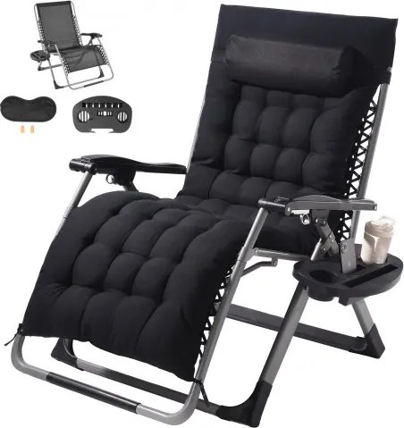 VEVOR Zero Gravity Chair, 84 cm Zero Gravity Relaxfauteuil voor binnen en buiten, Verstelbare anti-zwaartekrachtstoel met kussen, hoofdsteun, voetensteun en bekerhouder, 227 kg, Zwart
