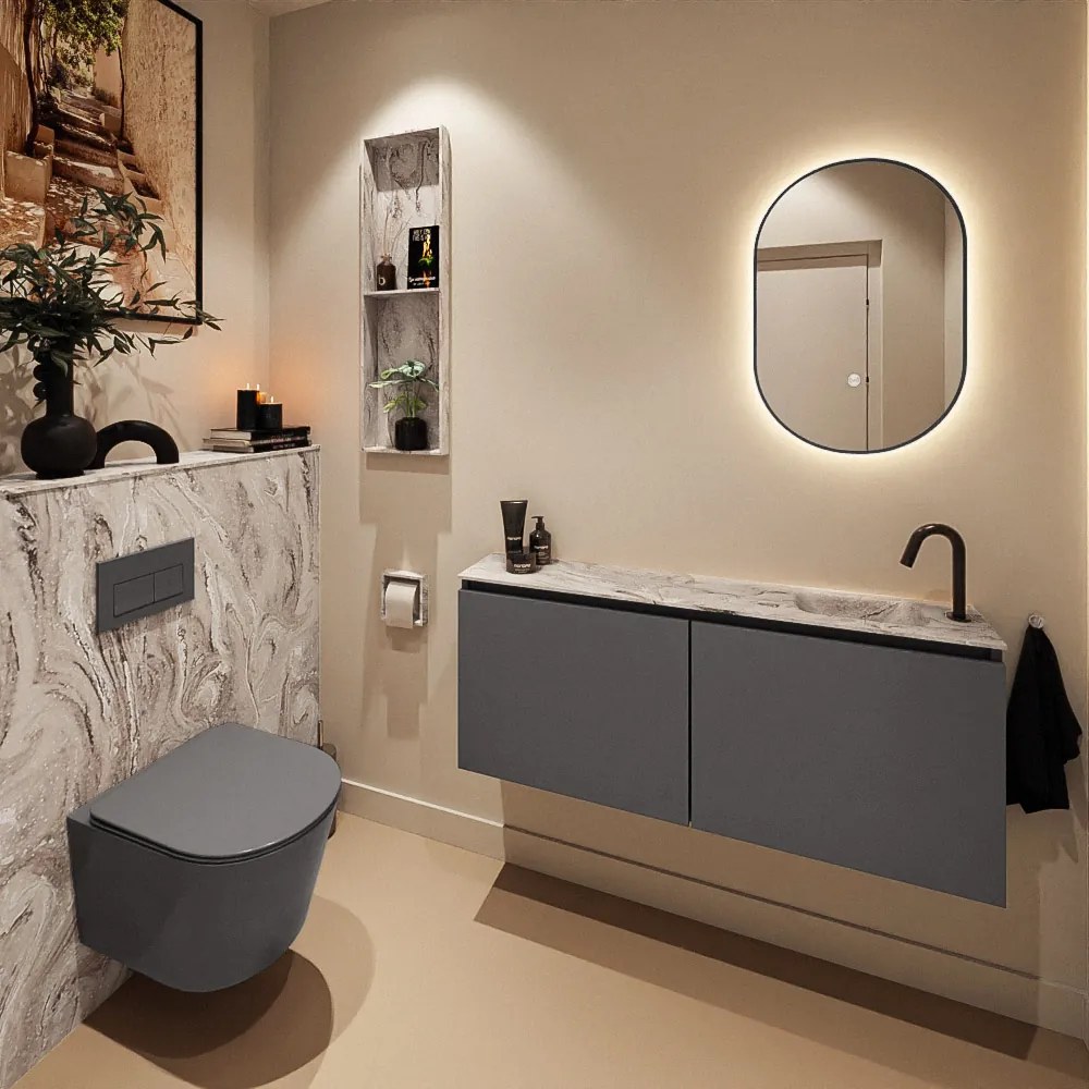 Mondiaz Ture DLux toiletmeubel 120cm dark grey met wastafel glace rechts met kraangat