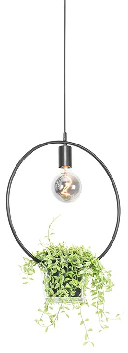 Moderne hanglamp zwart met glas rond - Roslini