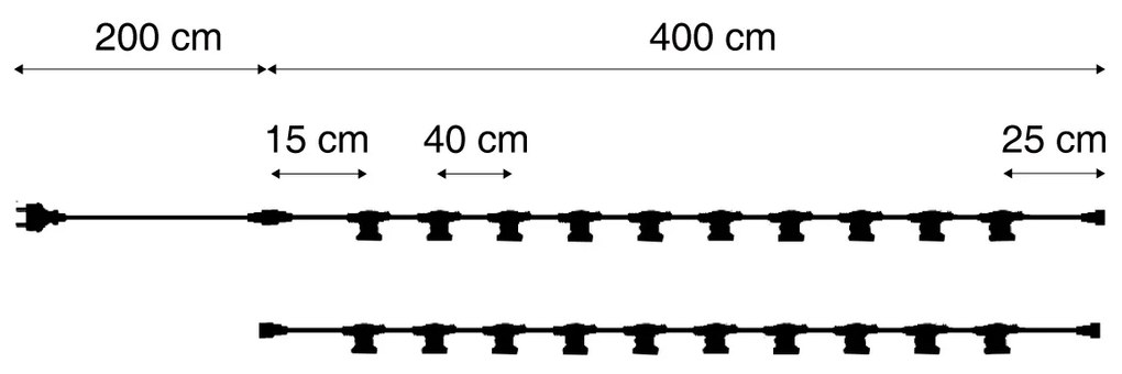 Lichtsnoer zwart koppelbaar met stekker 10m 20-lichts IP54 - Lubber