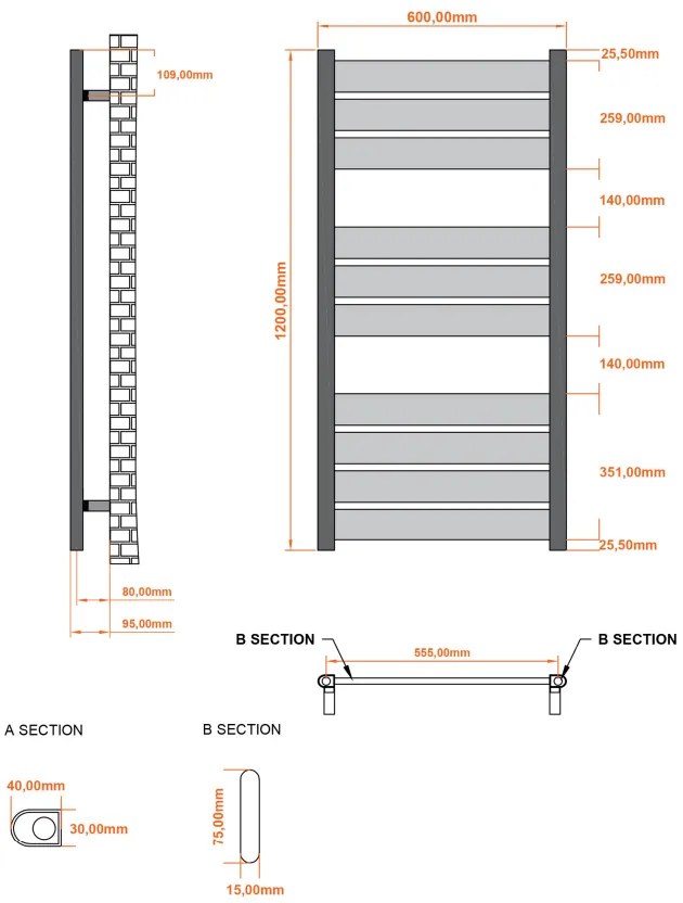 Eastbrook Santero handdoekradiator 60x120cm 434W chroom