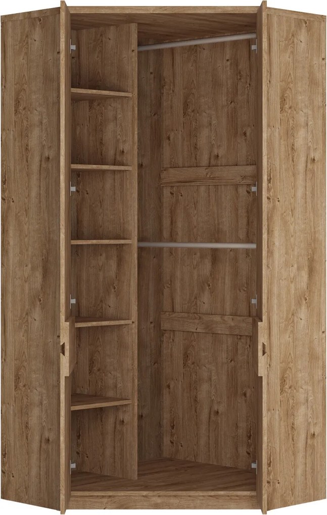 Hoekkledingkast Merfere 101, Eiken, 200x95x95cm, 98 kg, Kledingkast deuren: Met scharnieren