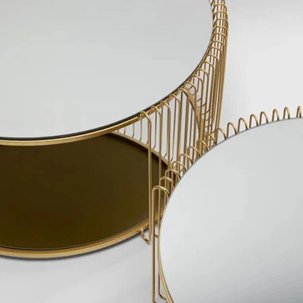 Kare Design Wire Double Ronde Salontafel Set Goud Met Glasplaat - 69.5 X 69.5cm.