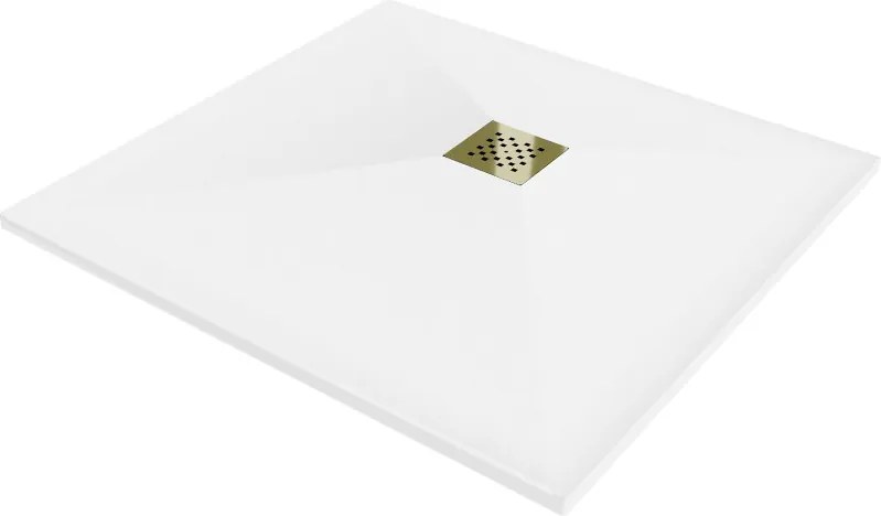 Mexen Stone+ composieten vierkante douchebak 90 x 90 cm, wit, gouden afdekplaat - 44109090-G
