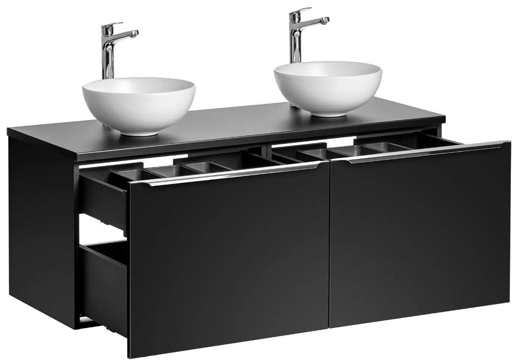 Comad Santa Fe Black badkamermeubel 120cm zwart mat met 2 mat witte waskommen