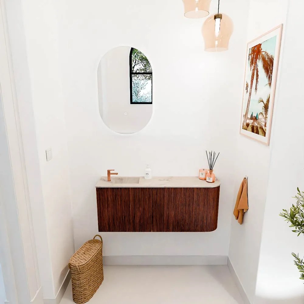 Mondiaz Joya DLux 100cm toiletmeubel ronding rechts ruby met wastafel faye links 1 kraangat frappe