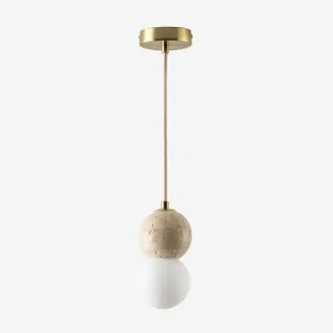 Davise Hanglamp Ø10 Cm In Travertin Met Glazen Bol Goud - Sklum