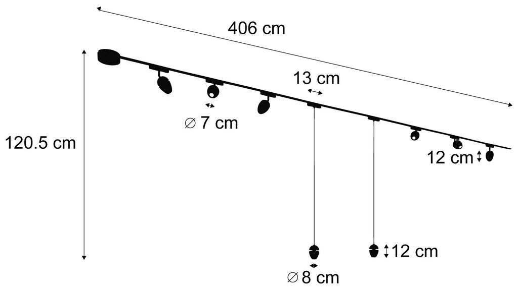 LED Railsysteem met 6 Spot / Opbouwspot / Plafondspots en 2 hanglampen zwart 1-fase - Magnetic Eggy Modern Binnenverlichting Lamp