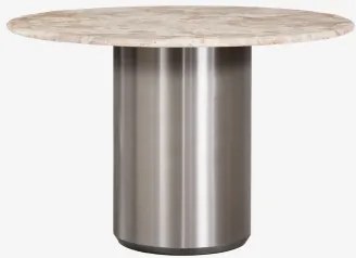 Ronde Eettafel Ø120 Cm Luceida Beige Marmer Panther & Geborsteld Roestvrij Staal - Sklum