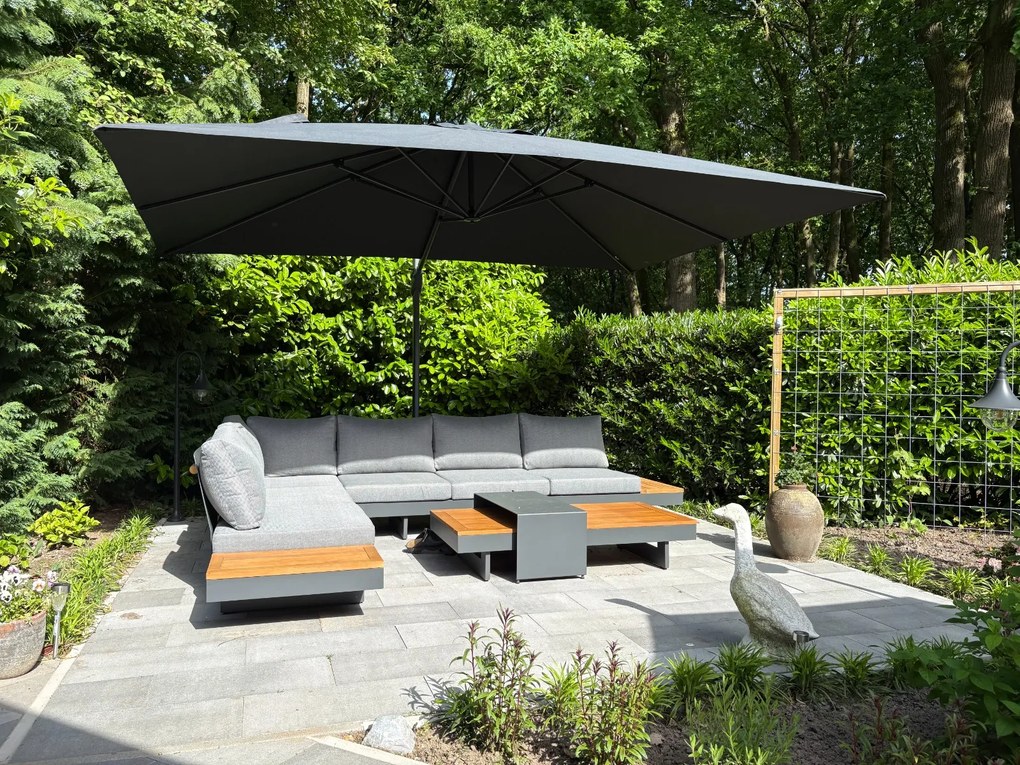 Platinum Challenger zweefparasol T1 Premium 4x3 m. - Faded Black - met ingraafvoet en hoes