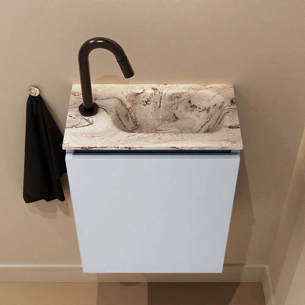 Mondiaz Ture DLux toiletmeubel 40cm clay met wastafel glace rechts met kraangat