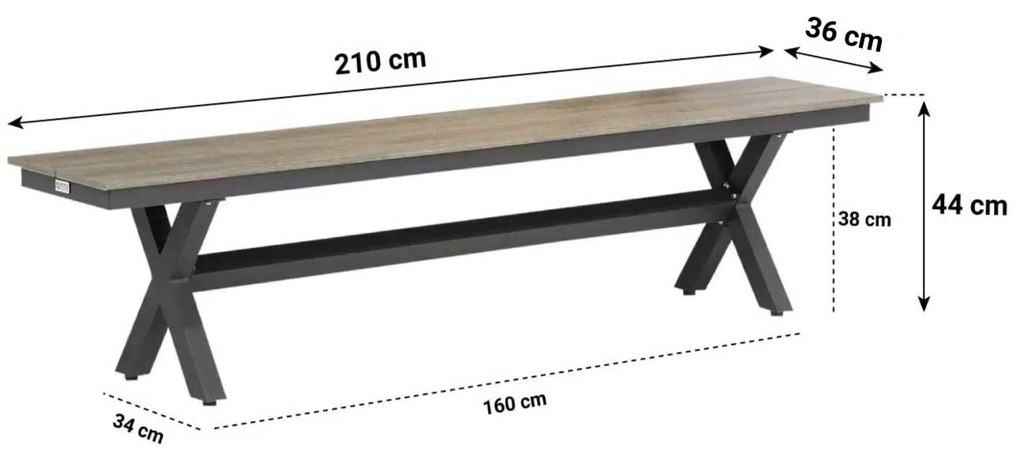 Tuinset 6 personen 240 cm Aluminium/textileen Grijs Lifestyle Garden Furniture Ultimate/Forest