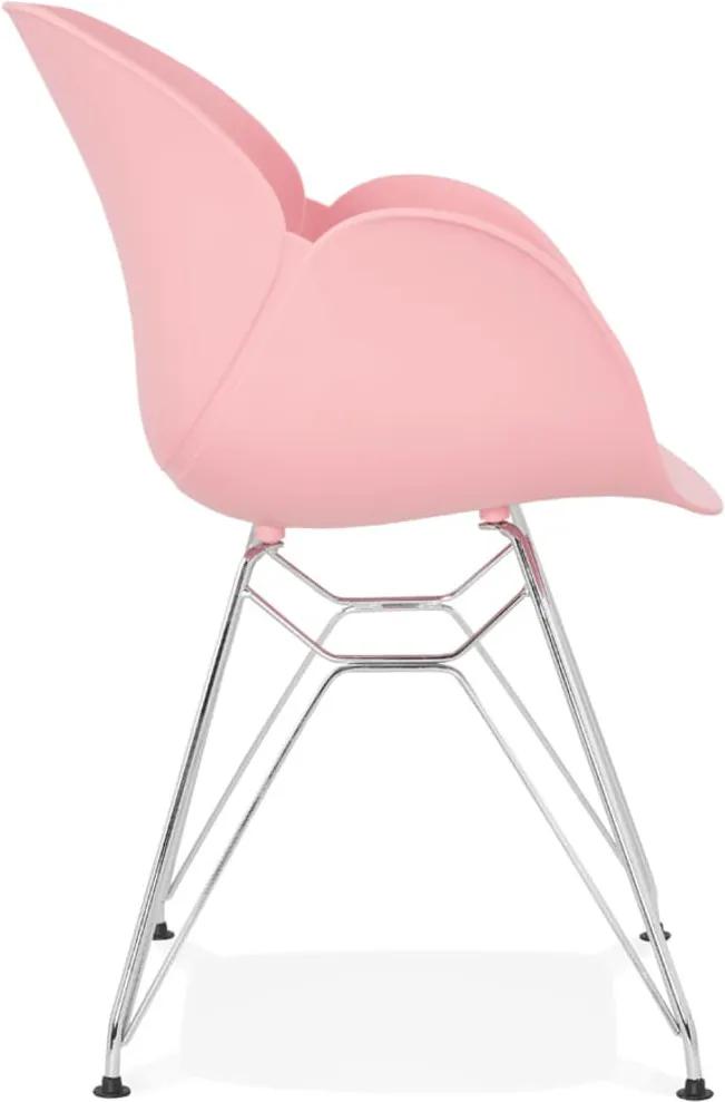 Moderne stoel 'UNAMI' van roze kunststof met verchroomd metalen