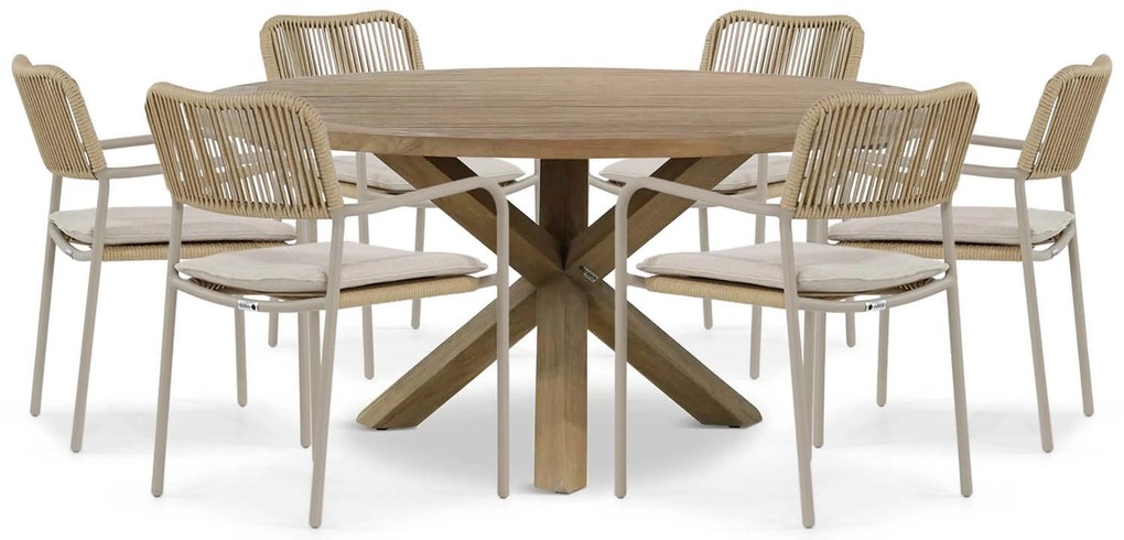 Tuinset Ronde Tuintafel 6 personen 160 cm Aluminium/rope Taupe Coco Penya/Sand