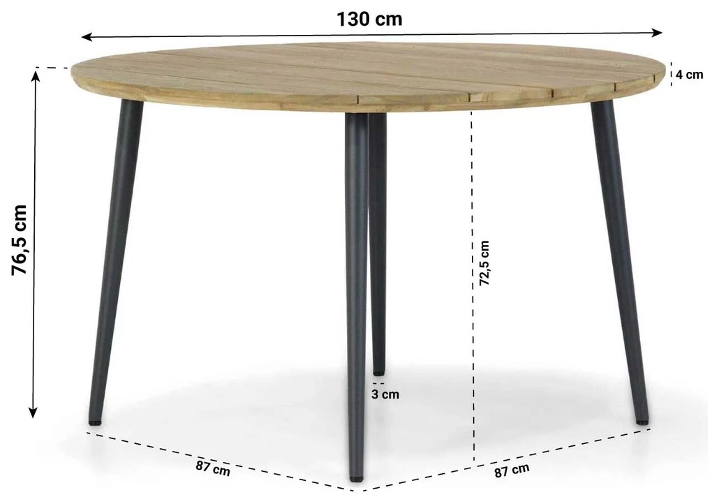 Dining Tuintafel rond 130 cm antraciet Teak Grijs Montana