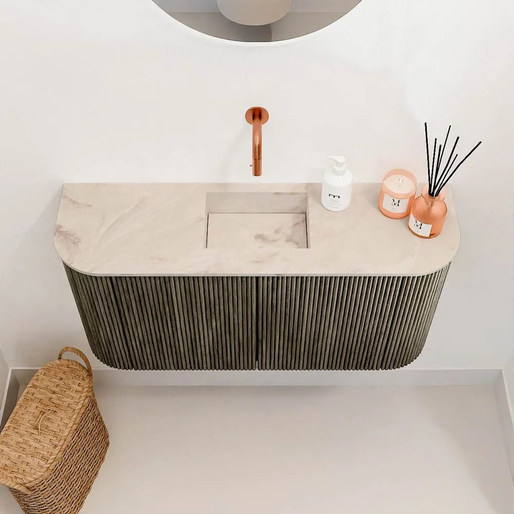 Mondiaz Joya DLux 85cm toiletmeubel ronding links/rechts shadow met wastafel faye midden zonder kraangat frappe
