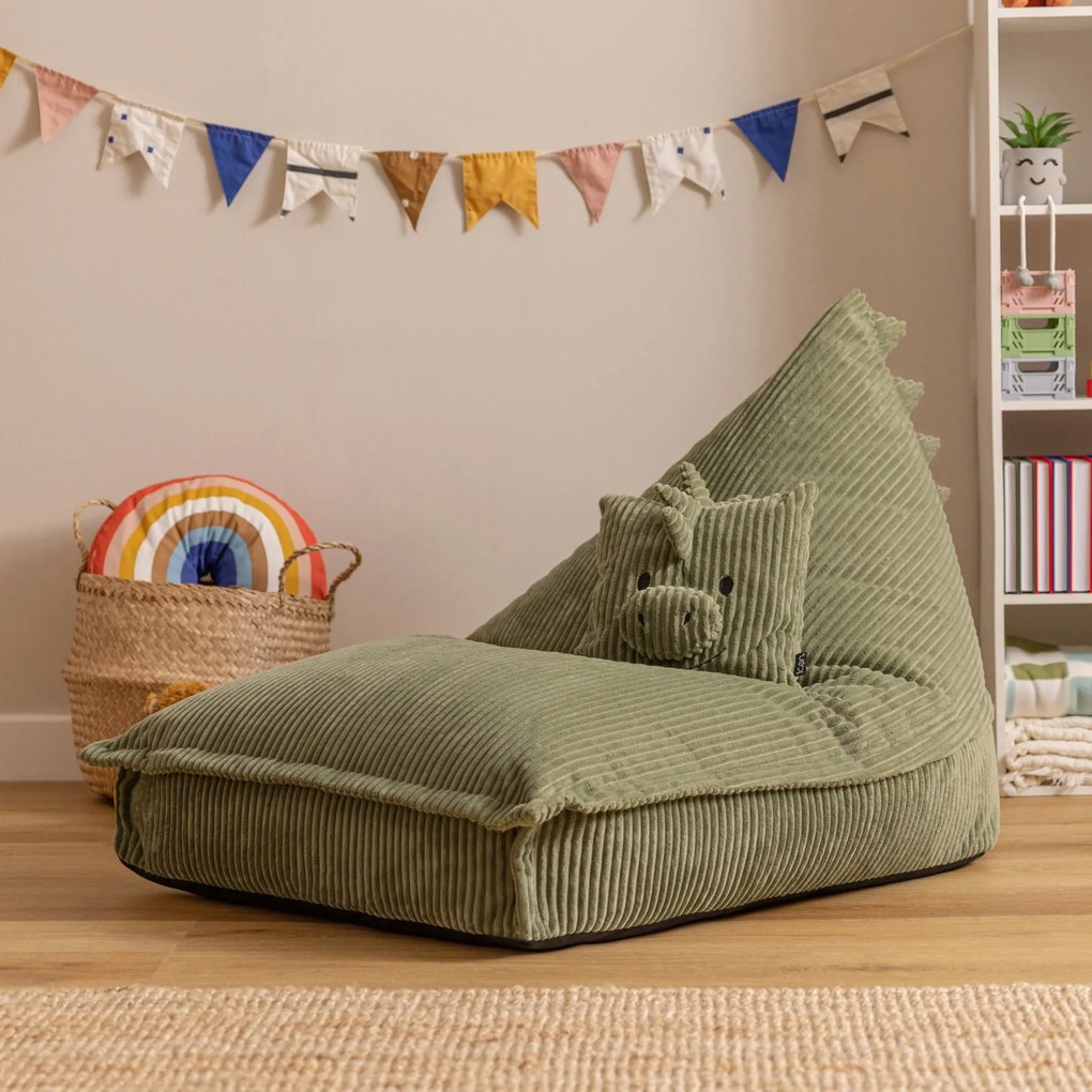 Kinder Zitzak Dino Lounger & Kussen Set - Groen