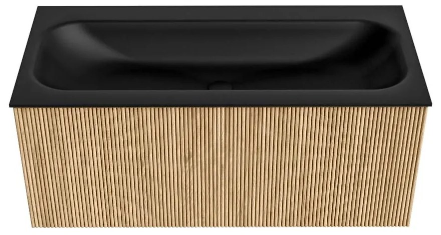 Mondiaz Kurve 100cm badmeubel oak met 1 lade en wastafel big medium midden zonder kraangat urban