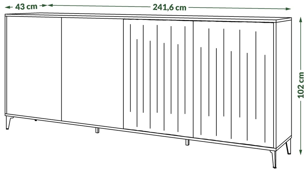 Commode RIMINI K-242, Taupe Beige/Mat Zwart - MODERNE KAST MET LADEN EN GERIBBELDE FRONTEN