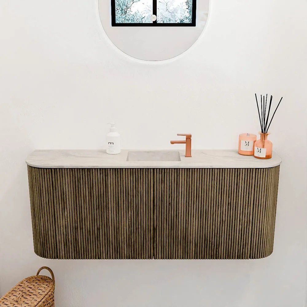 Mondiaz Joya DLux 105cm toiletmeubel ronding links/rechts dusk met wastafel faye midden 1 kraangat ostra