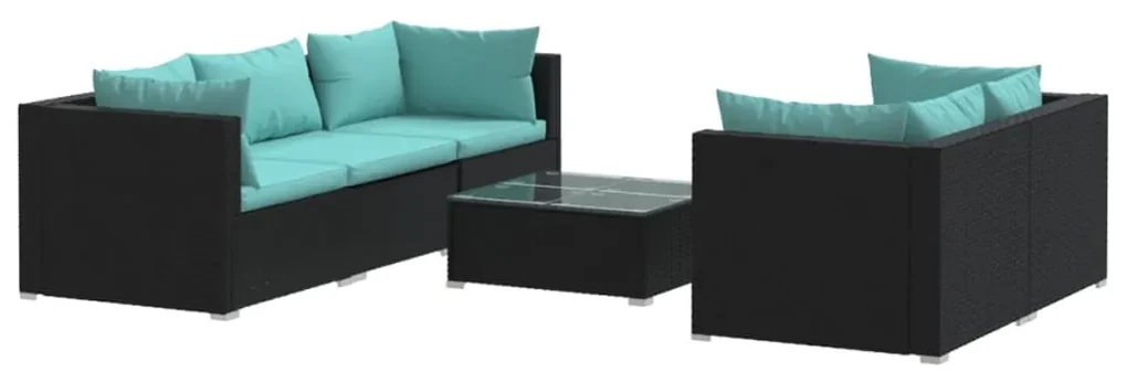 vidaXL 6-delige Loungeset met kussens poly rattan zwart