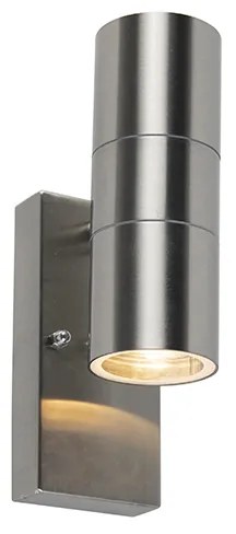 Buiten wandlamp met schemerschakelaar / dag-nacht sensor met bewegingsmelder staal 2-lichts IP44 met schemersensor - Duo Modern GU10 IP44 Buitenverlichting rond