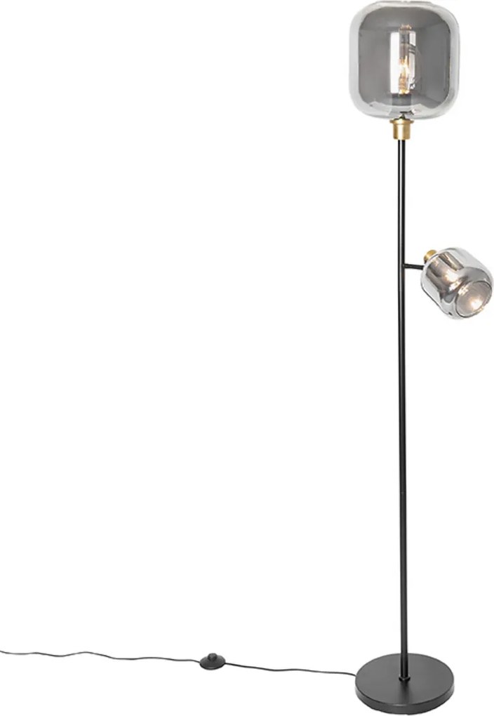 Vloerlamp zwart met goud met smoke glas 2-lichts - Zuzanna