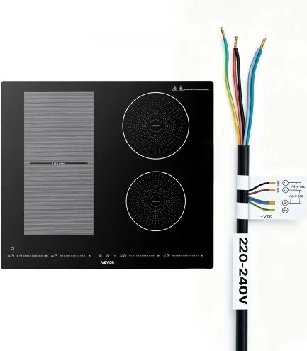 VEVOR 4-zone inductiekookplaat, inbouw inductiekookplaat, 7200 W, 9 vermogensniveaus, LED-touchscreen, glaskeramisch oppervlak en kinderbeveiliging, voor keuken en camper