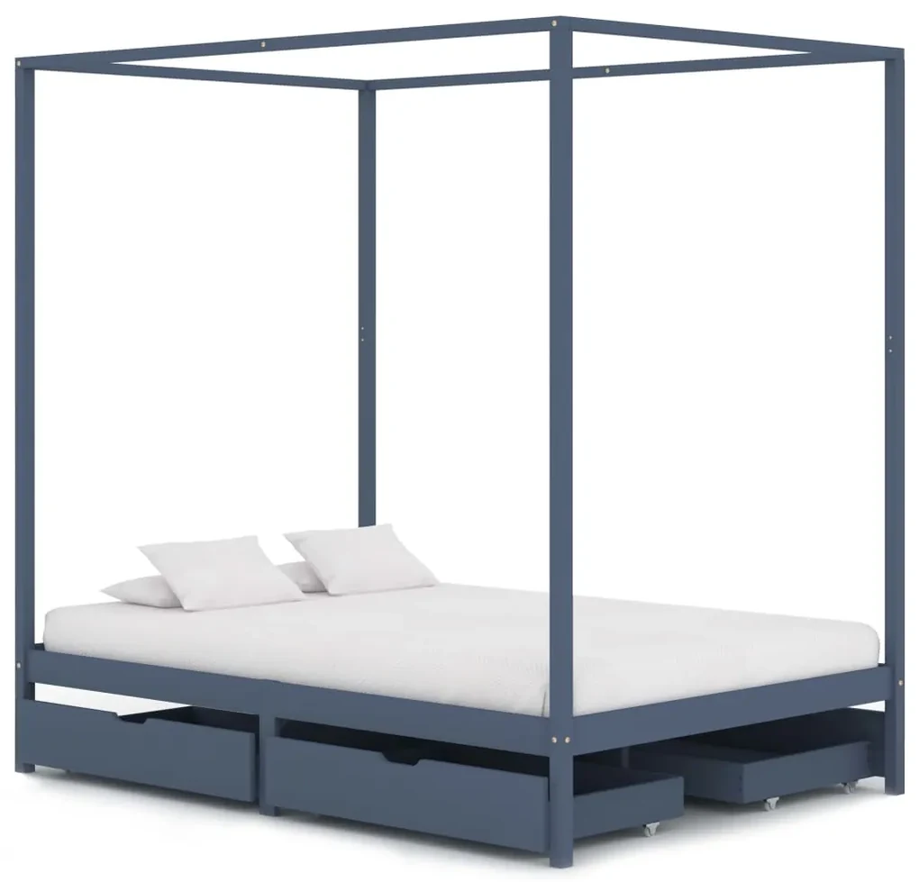 vidaXL Hemelbedframe met 4 lades massief grenenhout grijs 140x200 cm