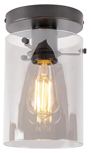Design plafondlamp zwart met smoke glas - Dome Design E27 cilinder / rond Binnenverlichting Lamp